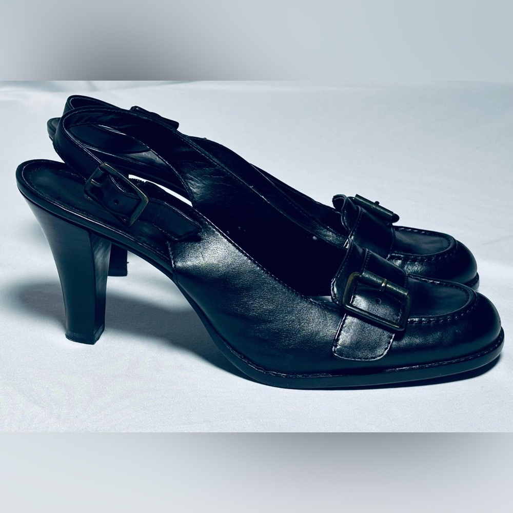 Gianni Bini Slingback Pumps Women's 7.5M Black Buckle Accent VERY GOOD